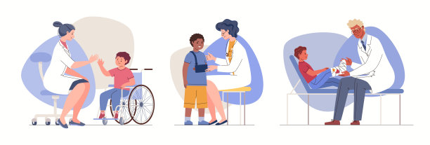 一套插图医生和儿童患者的身体伤害。图片下载