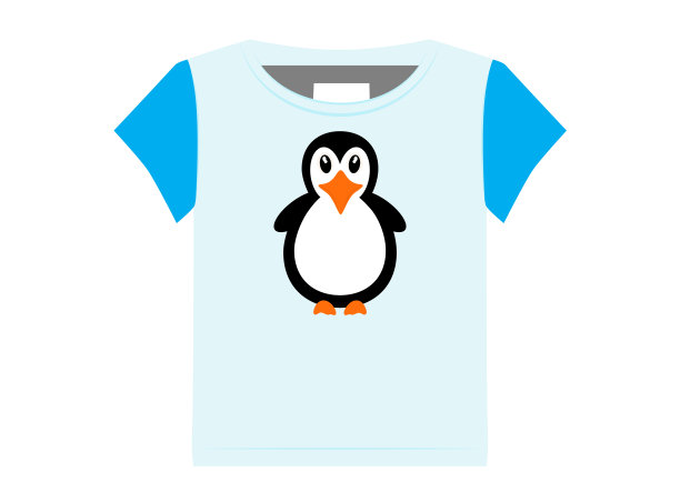可爱的企鹅卡通儿童t恤设计，矢量插图图片下载