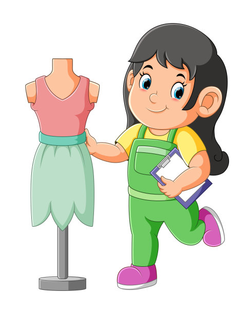 设计师女孩在工作室里把衣服拿在模特身上图片下载