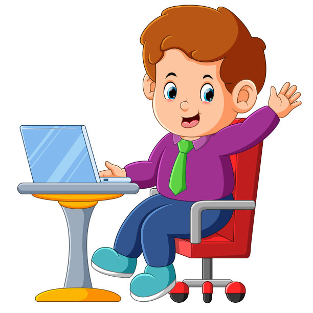 这名员工一边坐着打招呼，一边玩笔记本电脑图片下载