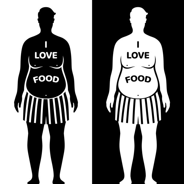 一个胖胖的搞笑男人用我爱食物的标语黑色图片下载