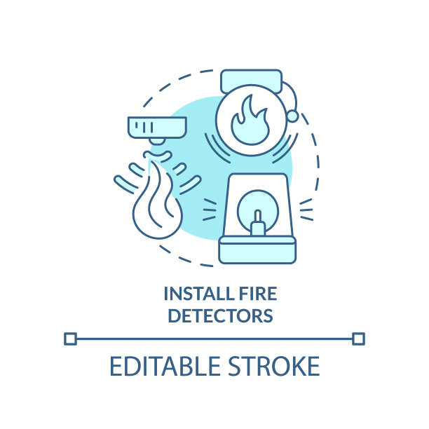 安装防火探测器蓝绿色概念图标图片下载