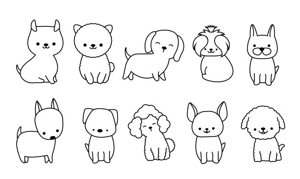 手绘卡通风格的可爱小狗图片下载