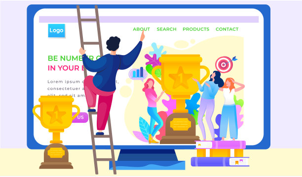 要在你的生意第一，女孩展示奖杯赢得第一网页模板图片下载