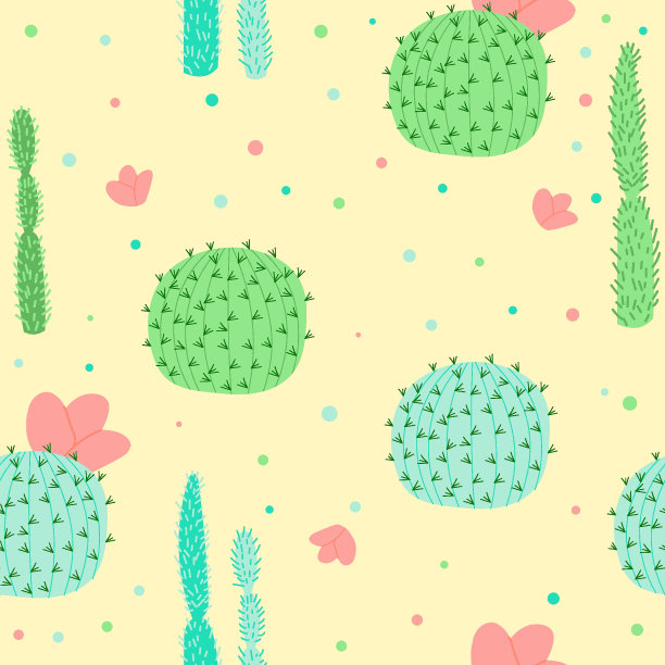 无缝图案仙人掌在白色背景卡通风格。矢量图图片下载