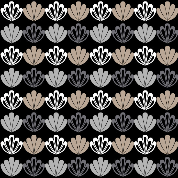 黑白灰色单色海洋无缝图案背景与贝壳图片下载