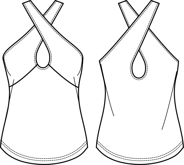 矢量夏季背心上衣时尚CAD，无袖女性修身上衣与环细节技术图纸，草图，模板，平。针织或梭织上衣，有正反两面，白色图片下载