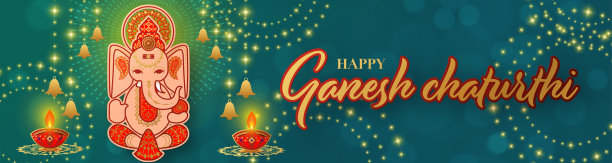 快乐的Ganesh Chaturthi问候节日矢量插图设计。图片下载