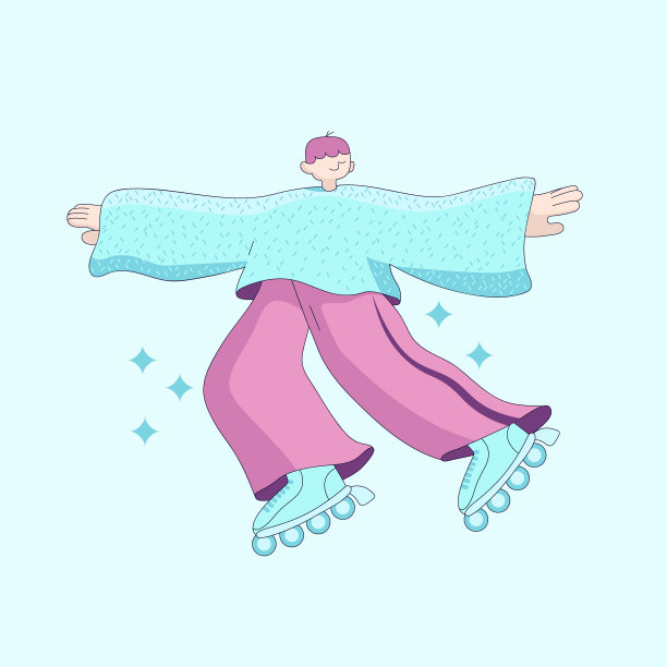 穿着溜冰鞋的男人，风格复古。矢量平面插图图片下载