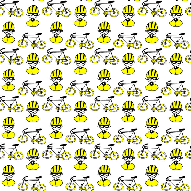 矢量黄色可爱图案的涂鸦自行车图片下载