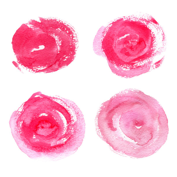 一套抽象的红色和粉色玫瑰。水彩斑点，笔触。手绘插图，孤立在白色上。图片下载