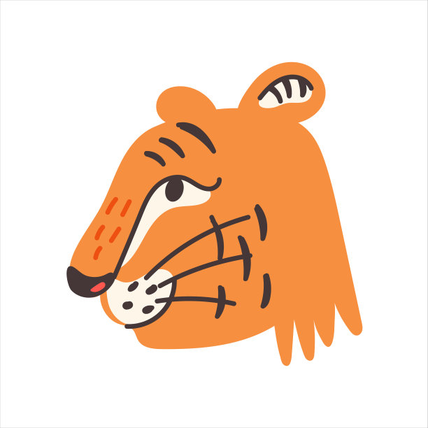 头全脸桔黄色和黑色可爱的老虎图片下载