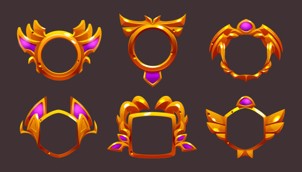 游戏UI框架黄金圆形正方形和六边形图片下载