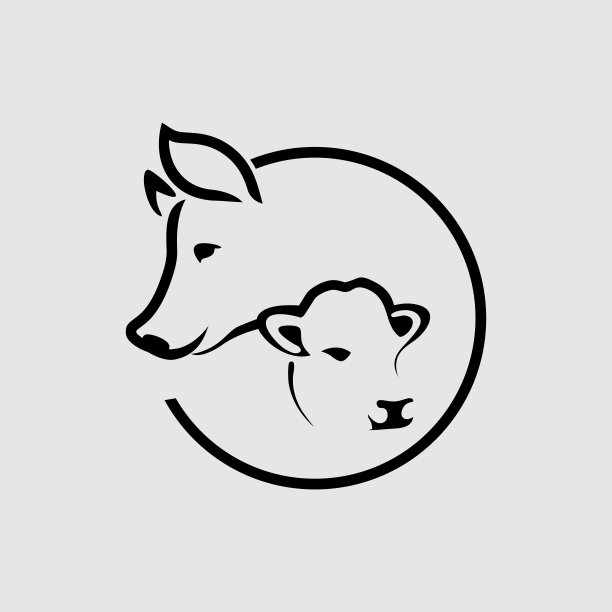 牛和猪的标志矢量在现代线条风格图片下载