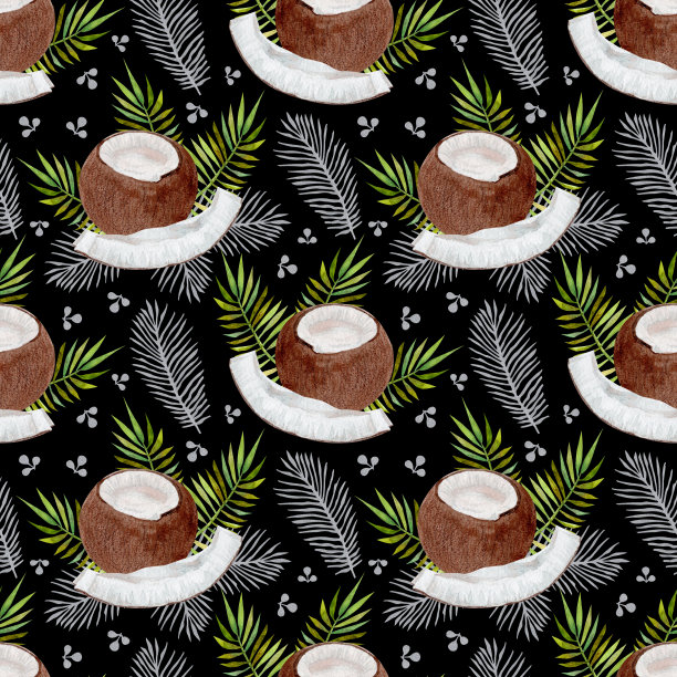 无缝图案与水彩椰子图片下载