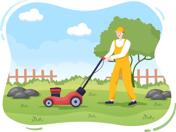 草坪割草机割绿草坪的修剪和护理图片下载