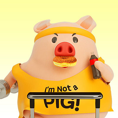 运动健身黄色3d猪头像图片下载