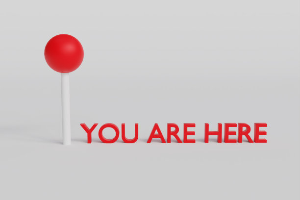 3D渲染位置指针引脚与你在这里3D文本。图片下载