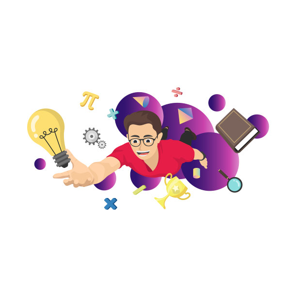 飞行男孩与研究图标在简单的平面图片下载