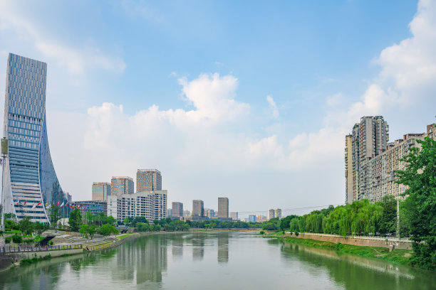 黄昏时分的成都河畔建筑图片下载