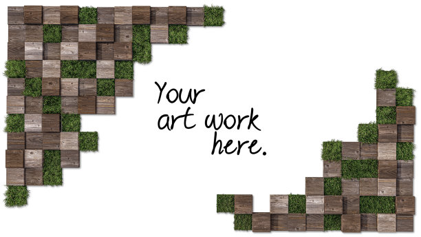 一个孤立的绿草和木头的3d渲染图像图片下载