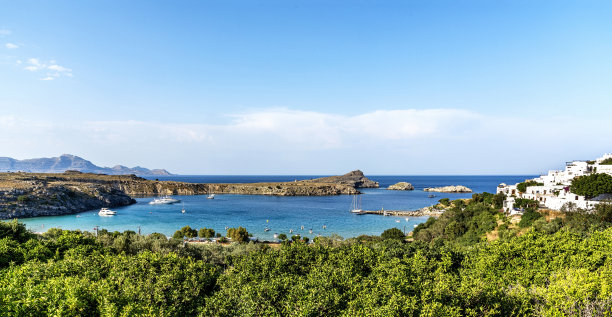 希腊罗德岛林多斯镇林多斯湾全景图片下载