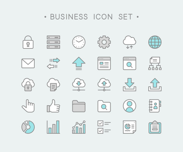 一套30个简单的线条画商业图标图片下载