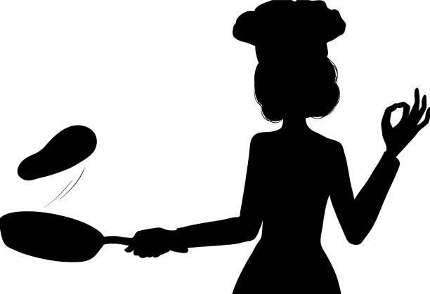 扔烧饼的厨师女孩的黑色剪影图片下载