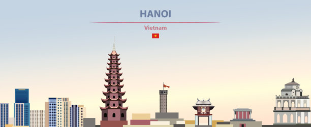 河内城市的天际线色彩斑斓，坡度优美图片下载