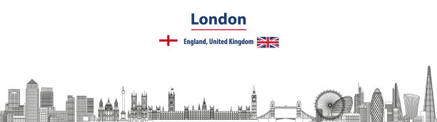 伦敦城市景观线艺术风格详细旅行图片下载