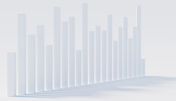 白色背景上不同高度的3d矩形。统计图的模拟。三维渲染图片下载