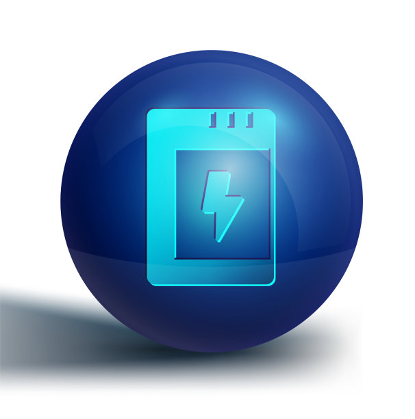 蓝色电池的相机图标孤立在白色图片下载