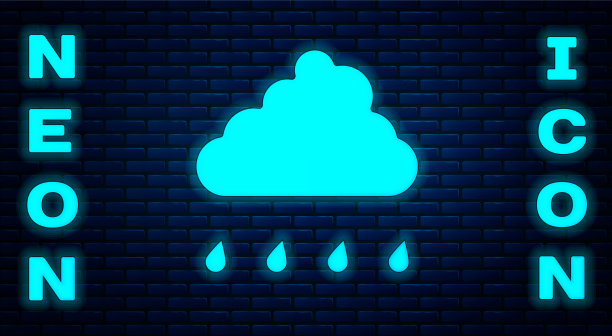 发光的霓虹灯云与雨图标隔离图片下载