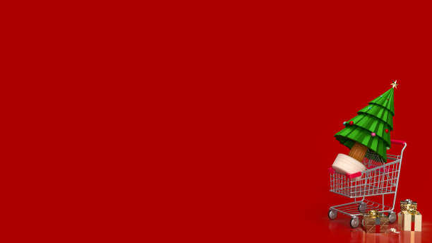 圣诞购物车为节日营销概念3d渲染图片下载