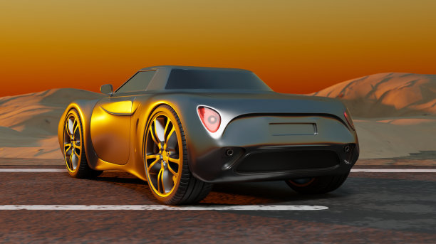 光滑的金属跑车渲染户外场景图片下载