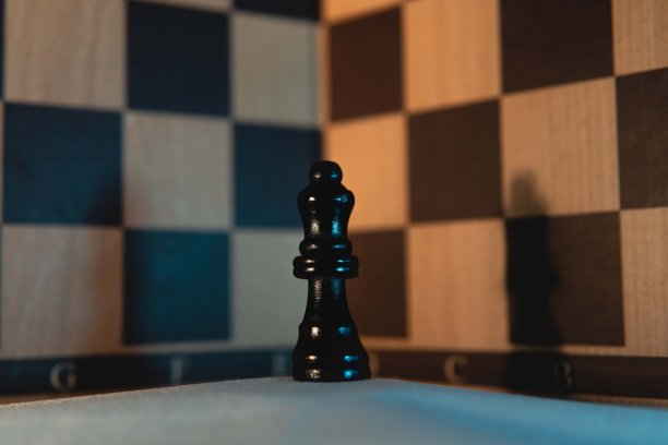 孤立的黑色女王棋子，方格背景。图片下载