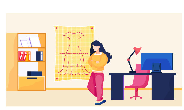 背景上有黄色纸图案的时装设计师。在办公室的工作日图片下载