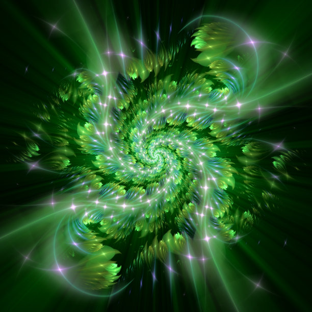 抽象分形艺术背景。神奇的绿色风车旋转图片下载