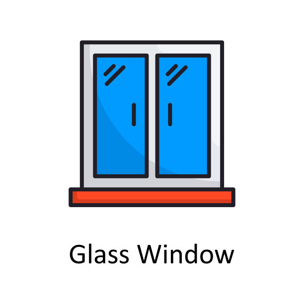 玻璃窗口矢量填充轮廓图标设计插图。杂项符号在白色背景EPS 10文件图片下载