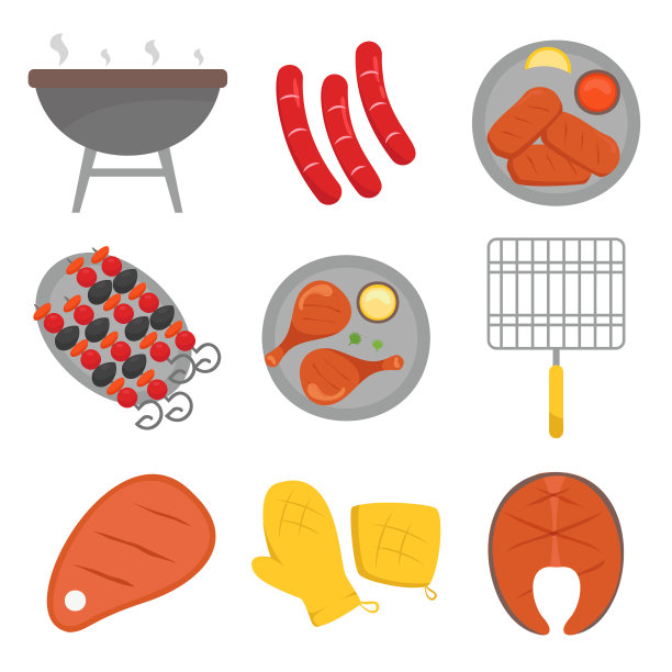 卡通风格的烧烤套餐及设备图片下载