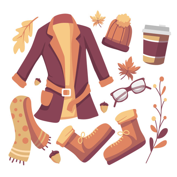 服装和配件冬季时尚图标设置图片下载