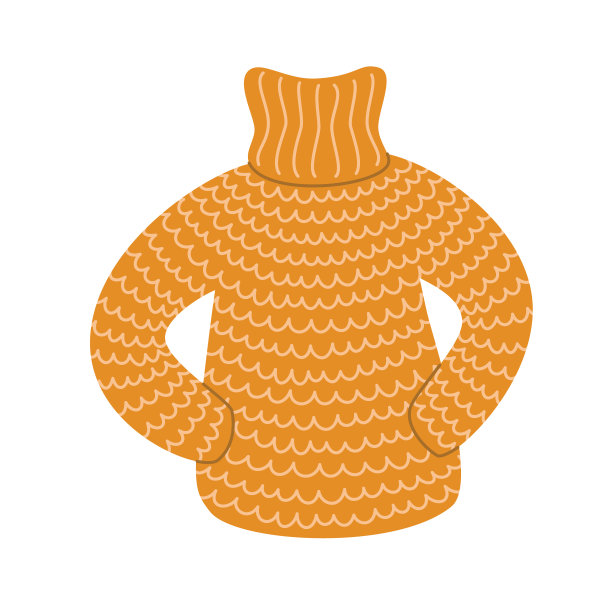 舒适温暖的黄色针织毛衣。保暖衣物在白色背景上隔离。平面矢量卡通插图，剪纸艺术。图片下载