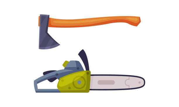 木材工业工具，包括斧头和链锯图片下载