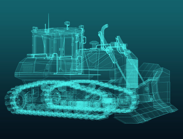 推土机的计划。全息图。3 d渲染图片下载