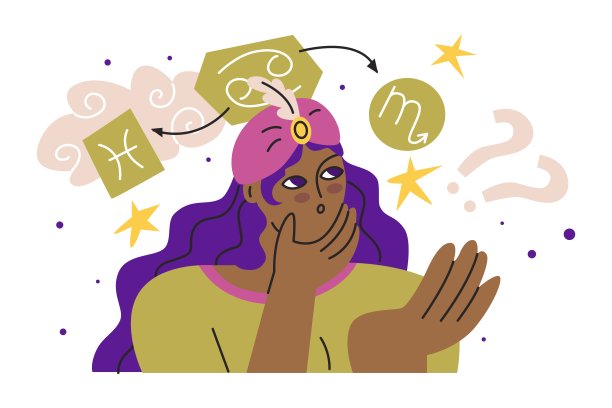 女孩会考虑黄道十二宫的相配度。占星术和业务。根据出生星象图绘制星象图。咨询的客户。平面风格的矢量插图。图片下载