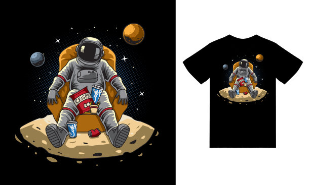 宇航员坐在月球上的插图与t恤设计溢价矢量图片下载