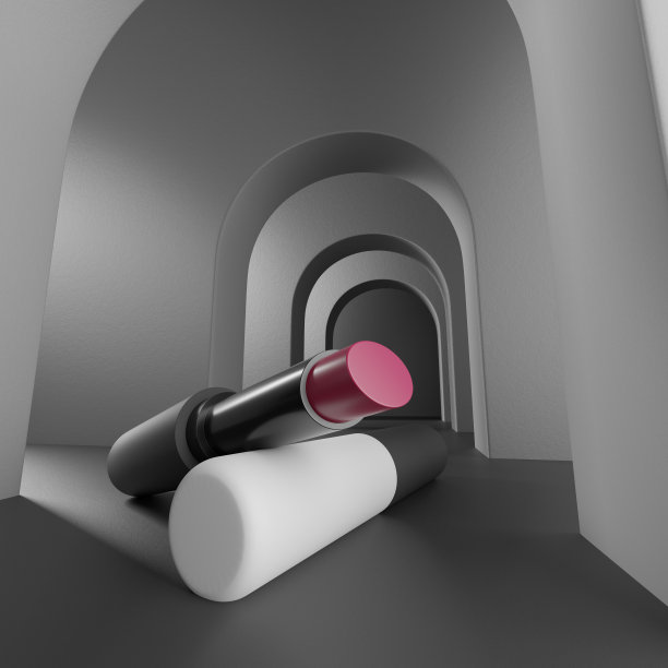 3d插图口红模板的创意黑白背景与拱门。时尚的化妆品。化妆设计背景。使用传单，横幅，传单模板的广告。图片下载