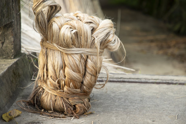 地上有一捆厚厚的棕色生黄麻图片下载