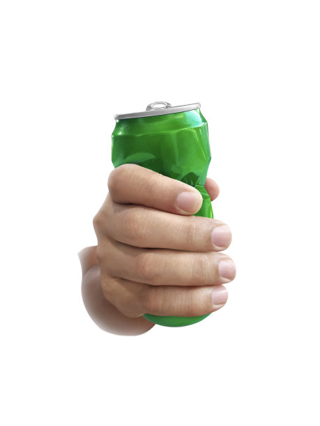 压缩罐在手孤立在白色背景图片下载