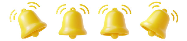 通知铃图标3d渲染-可爱的卡通插图简单的黄色铃提醒或通知的概念。图片下载